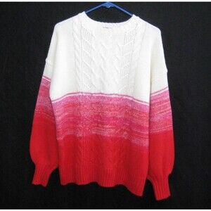 Chloe + Jasmine Sweater Large Red White Long Sleeve Knit Acrylic Warm Winter Top